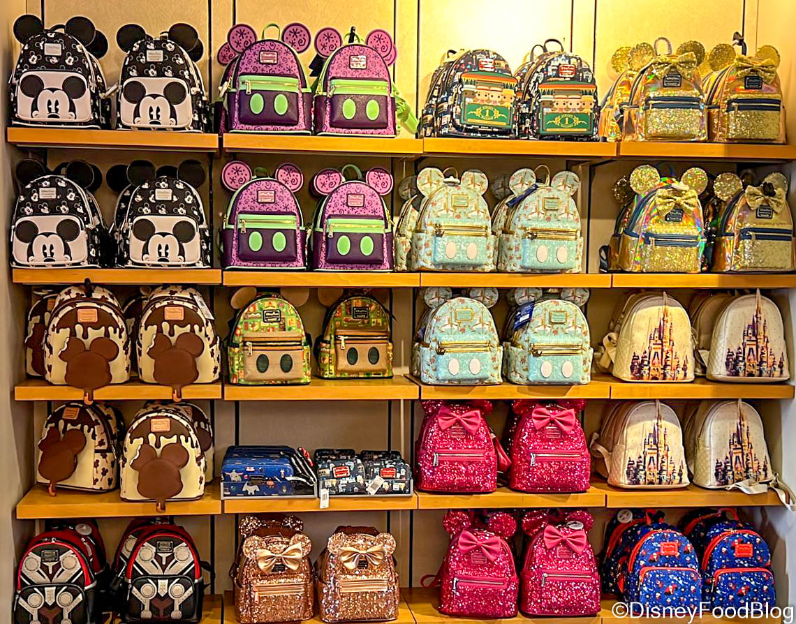 Quantum Collectibles sale -QUANTUM COLLECTIBLES Shop 2022 wdw loungefly loungeflys backpack backpacks display wall atmo store shop 1